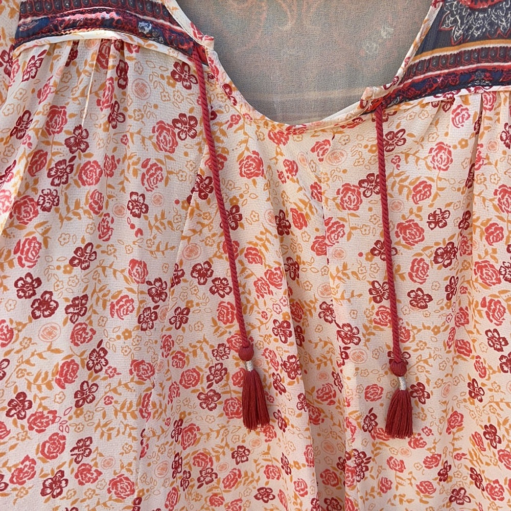 Free people dress short sleeves with pockets peach red paisley print