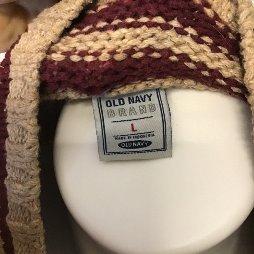 Old Navy FREE HAT ! brown V neck sweater Sz L cotton and wool