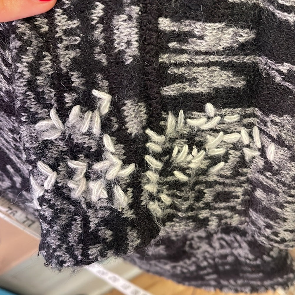 Free People Cozy Knit Pattern Scoop neck Sweater w/ hood sz small black and grey