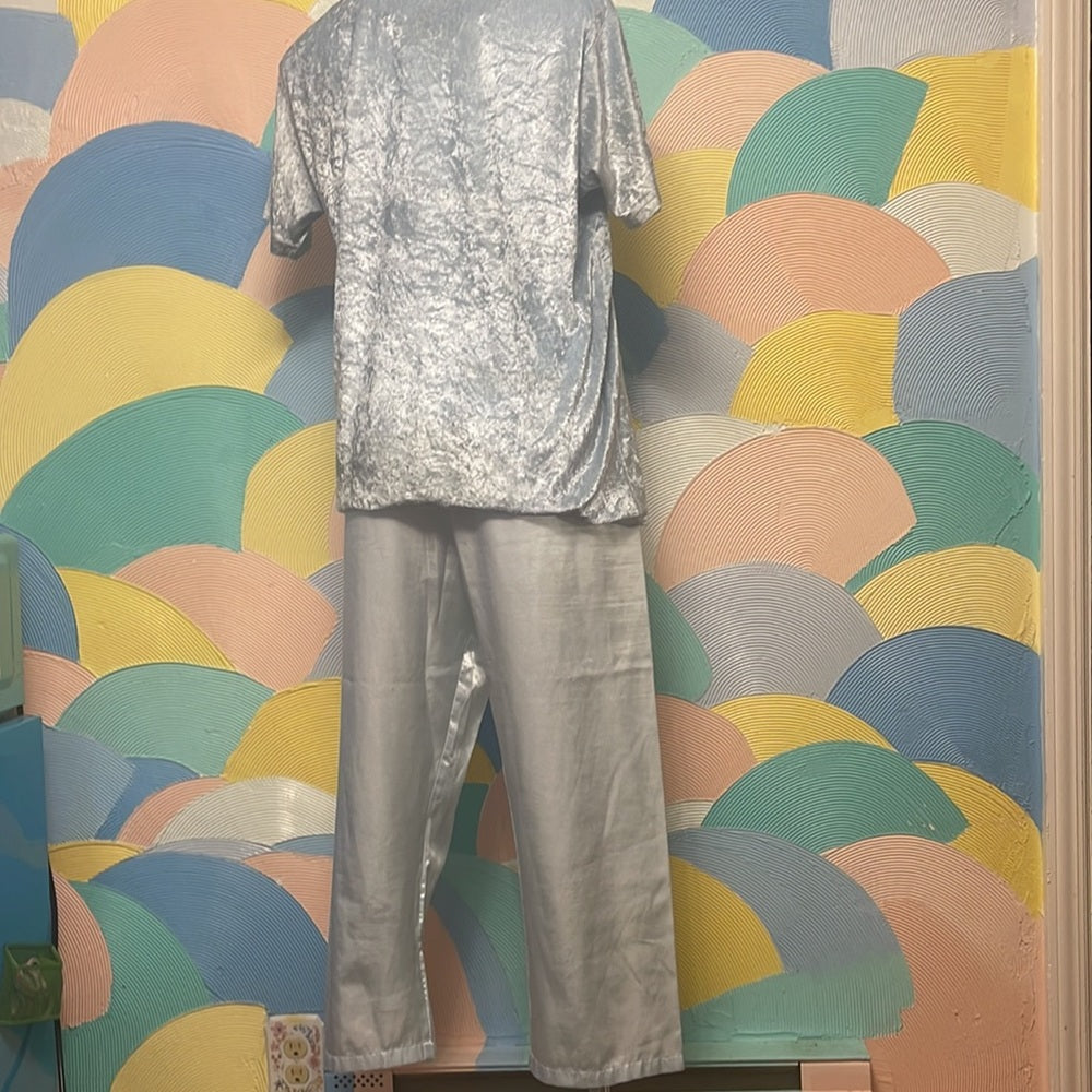 Velvet and satin pajamas set light blue with Pearls and studs size Medium