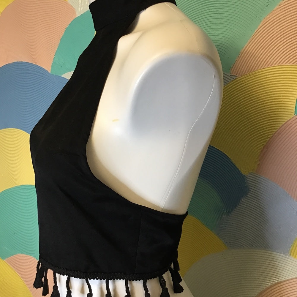 Solaris style Strappy Tassel Black Crop Top M