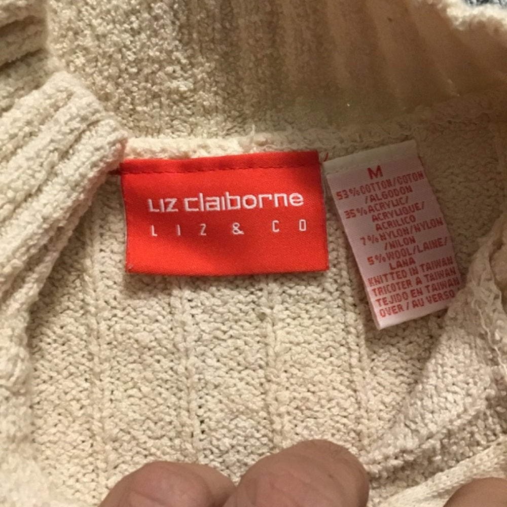 Liz Claiborne knitted sweater size M color cream blue and purple