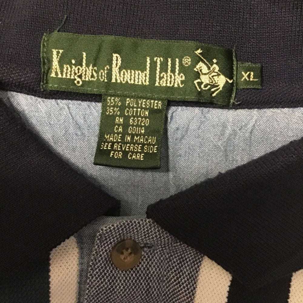 Knights of round table polo mans shirt size XL white and blue