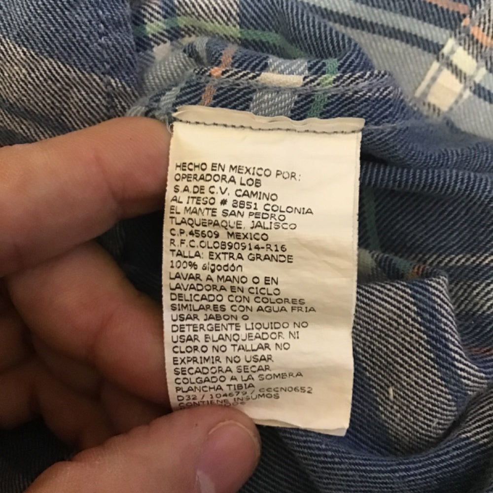 LOB plaid mans long sleeve blue shirt size L 100% cotton