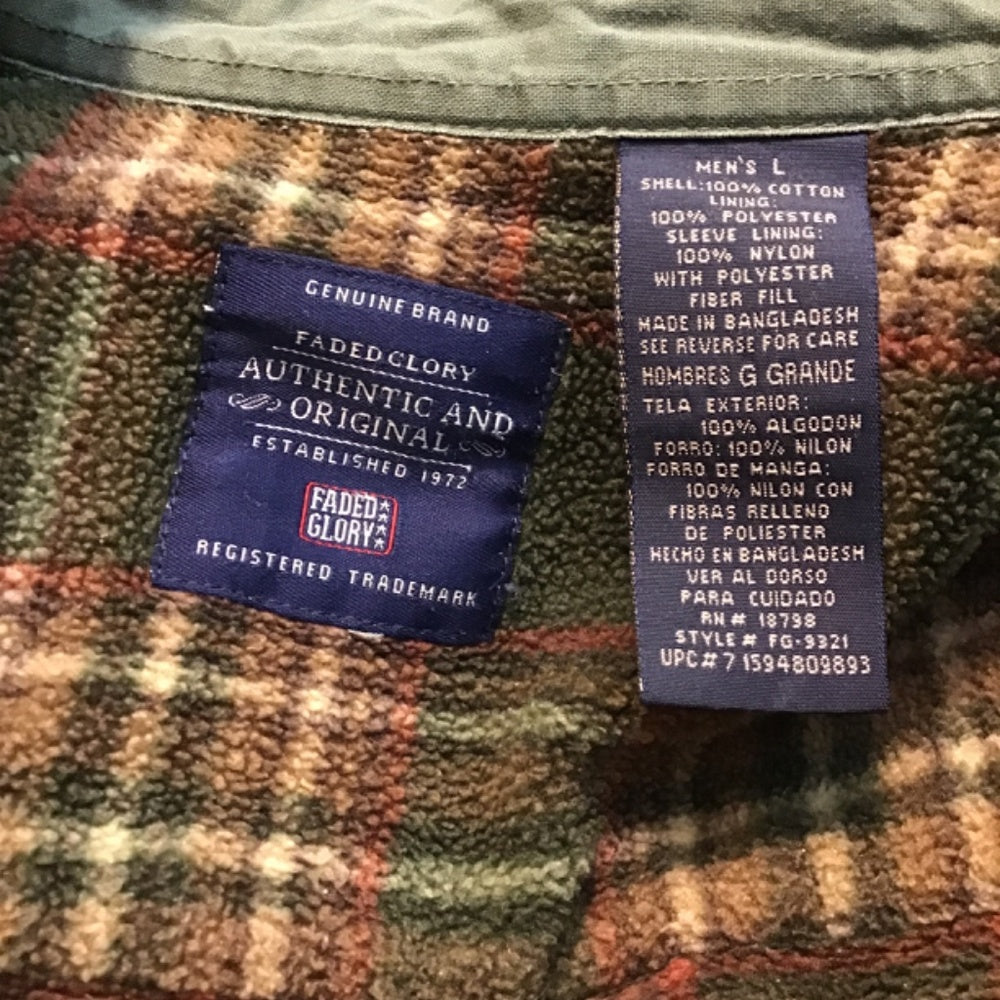 Faded Glory insulated green jacket size L 100% cotton