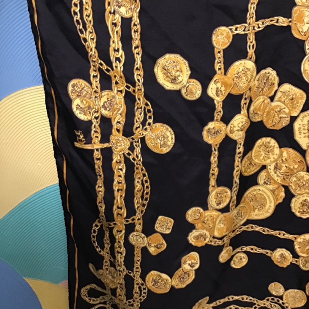 Franklin mint Gold coins and chains Scarf 100% silk