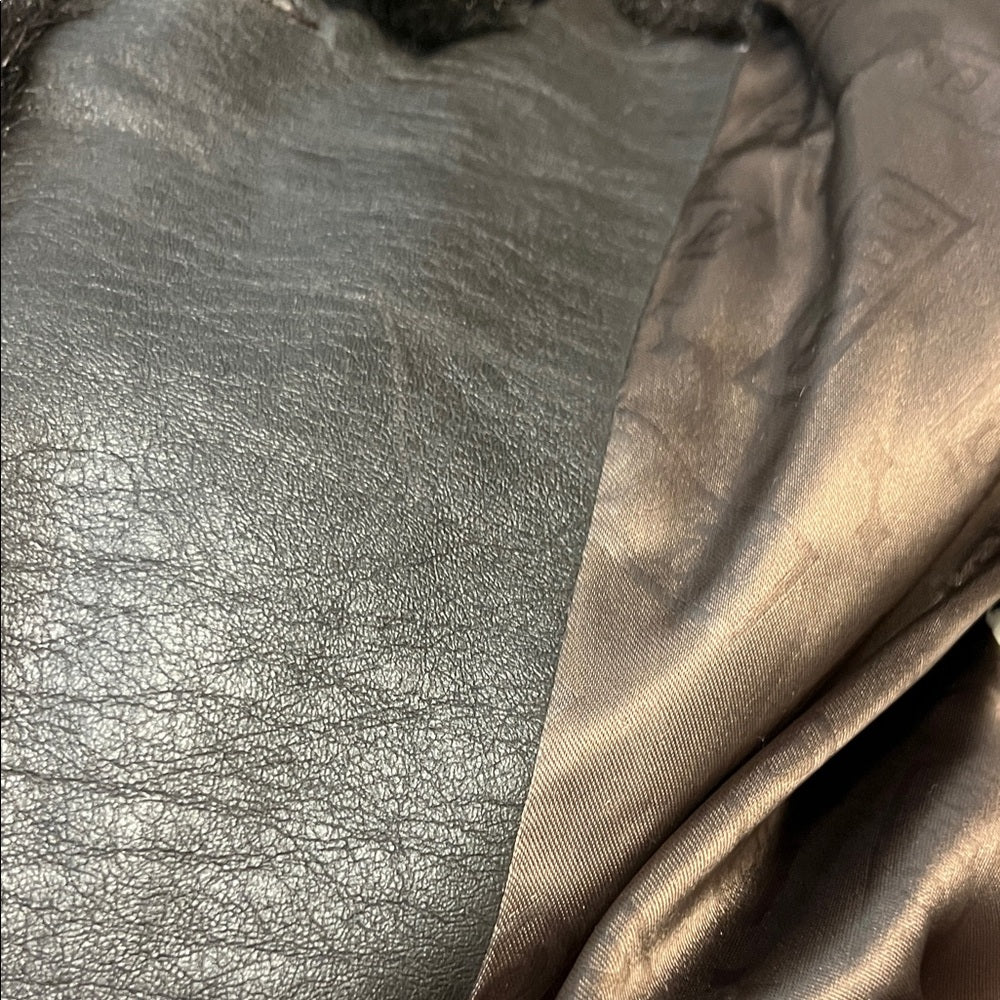 Vintage Dunrowsky & Perlbinder brown Faux Fur Coat leather trim buttons