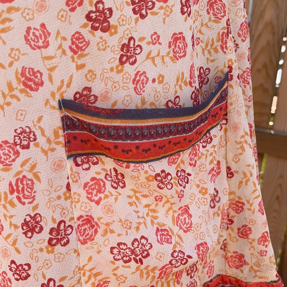 Free people dress short sleeves with pockets peach red paisley print