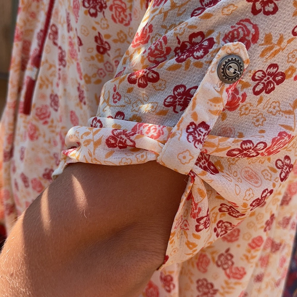 Free people dress short sleeves with pockets peach red paisley print