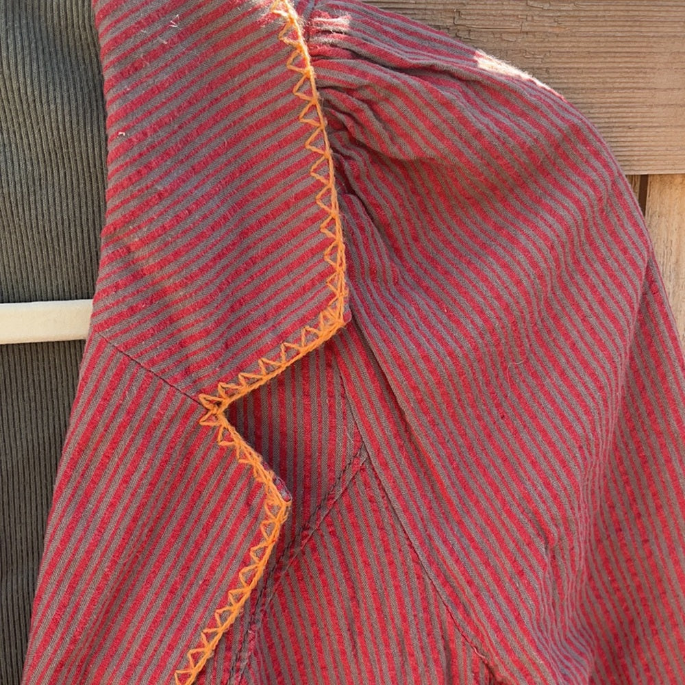 Free people Rare crop jacket Sz 6 pockets red and tan stripes w/orange stitching