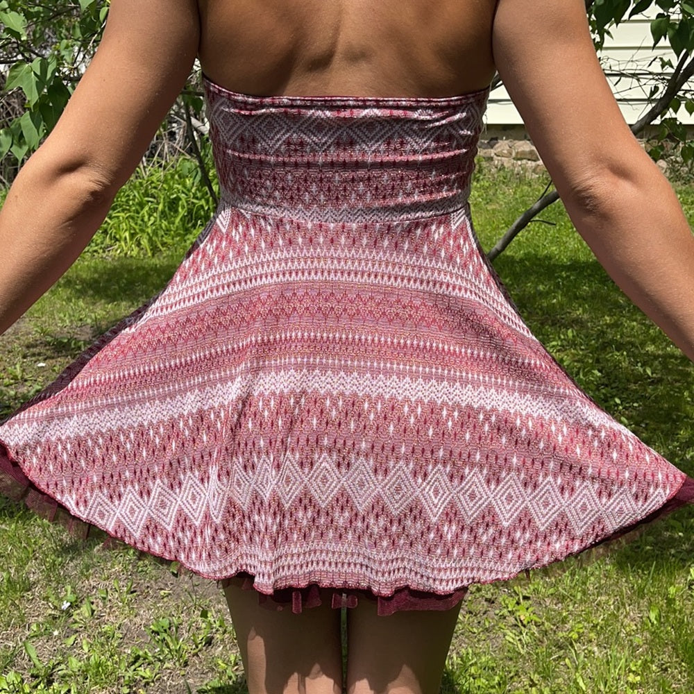 Free people short maroon Sleeveless dress metallic features