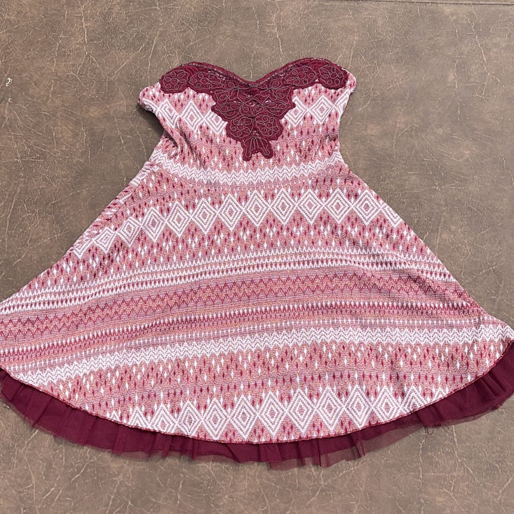 Free people short maroon Sleeveless dress metallic features