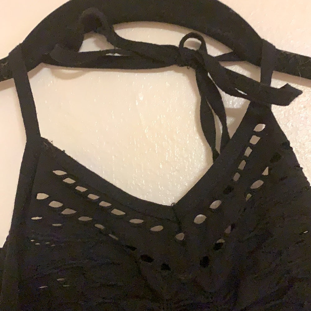 Free People Fun Halter Tassel Black Crop Top sizeM