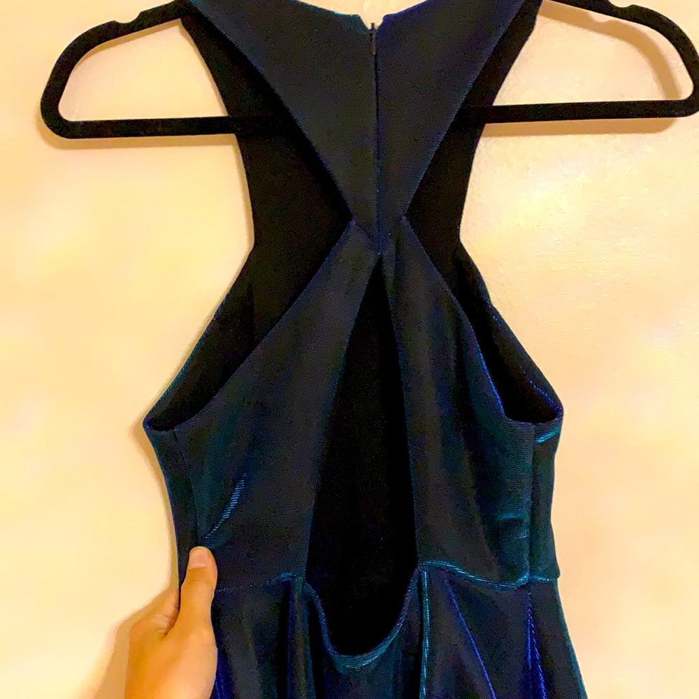 Silence+Noise Shiny Chromatic Blue Halter Dress XS