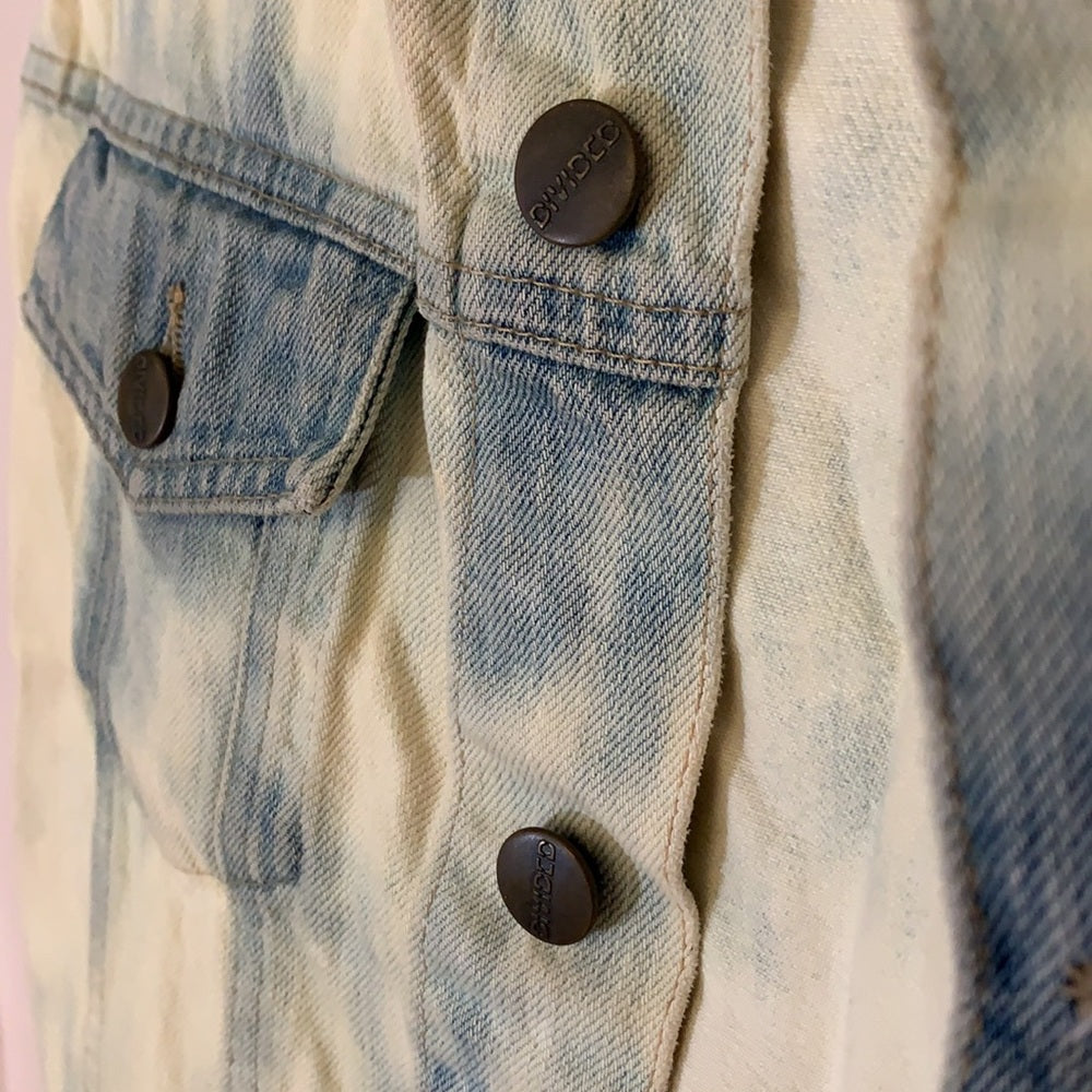 H&M Edgy Bold bleach  Denim  Sleeveless vest size M colorful handmade details