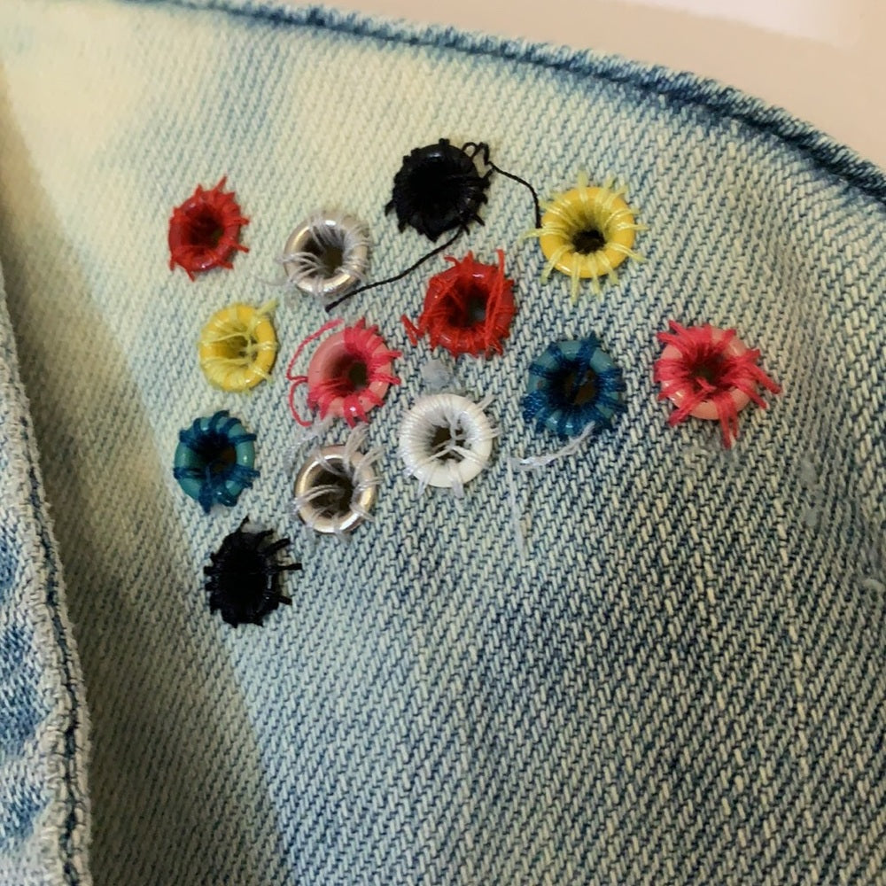 H&M Edgy Bold bleach  Denim  Sleeveless vest size M colorful handmade details