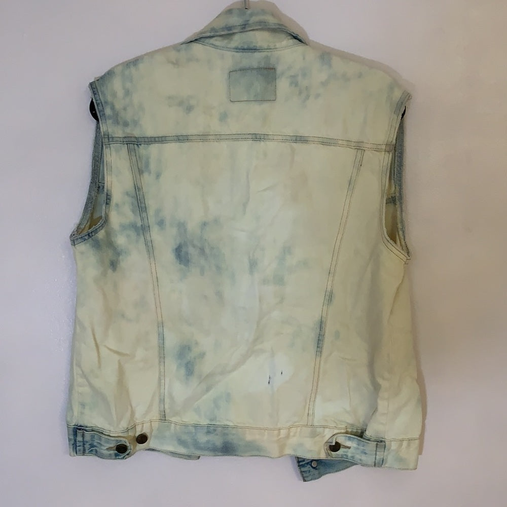 H&M Edgy Bold bleach  Denim  Sleeveless vest size M colorful handmade details