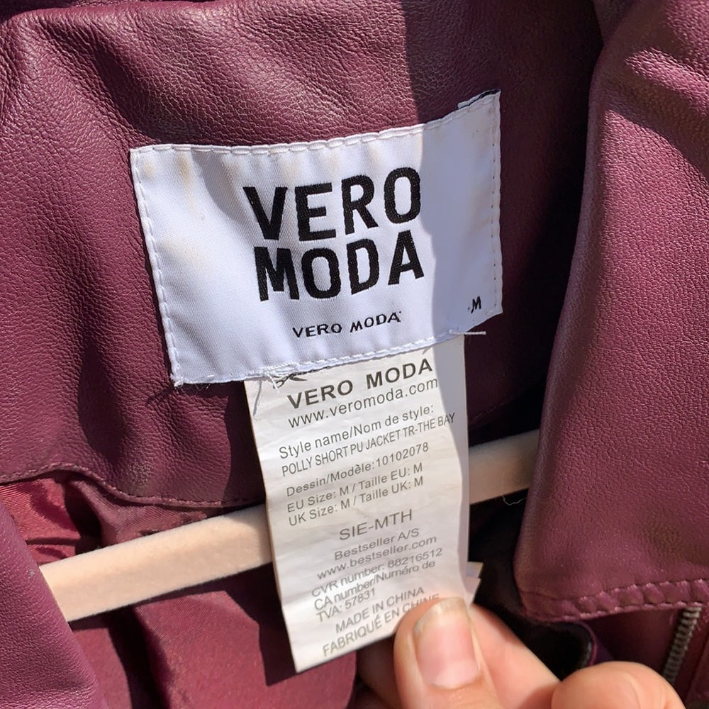 Faux Leather Maroon Bomber Jacket sz M