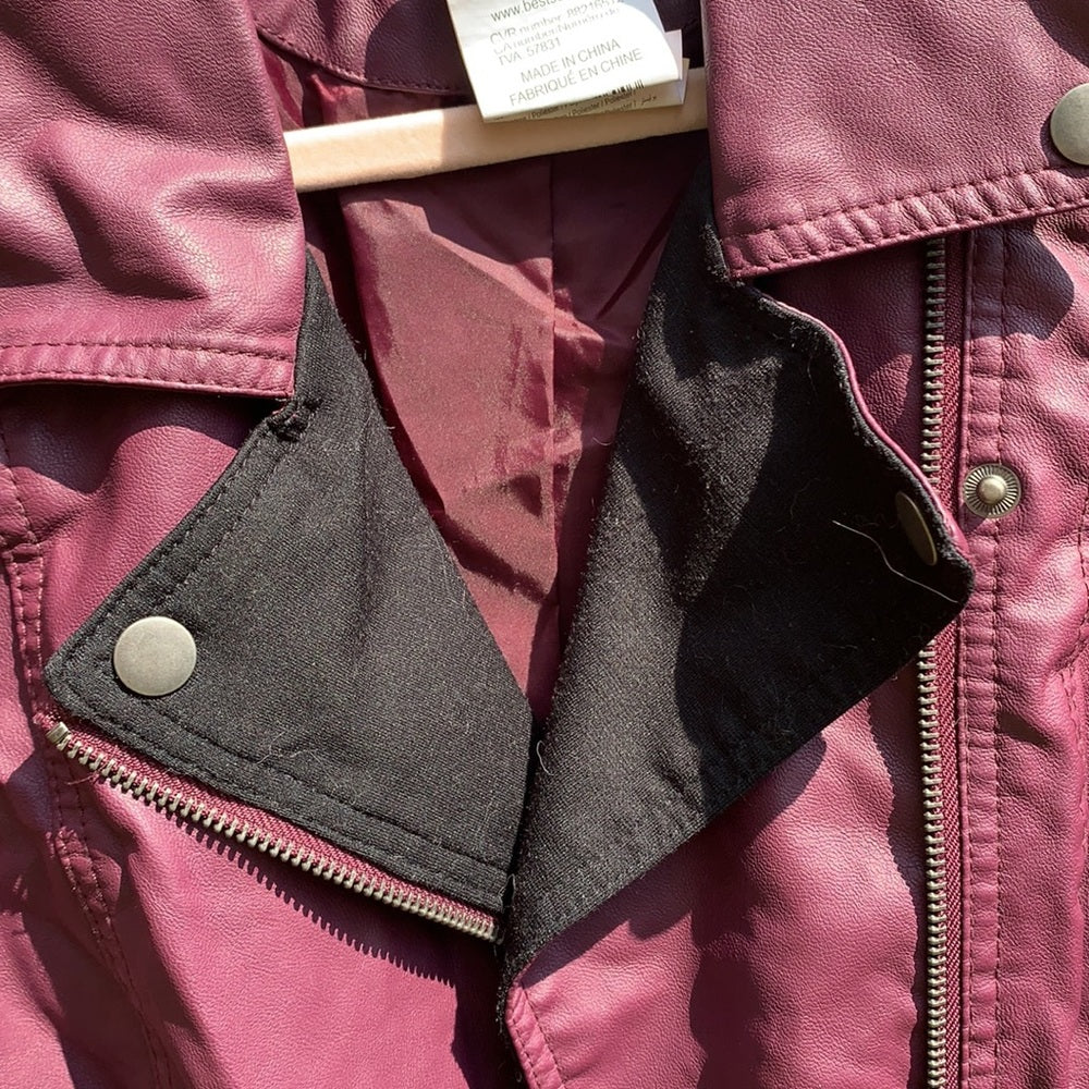Faux Leather Maroon Bomber Jacket sz M