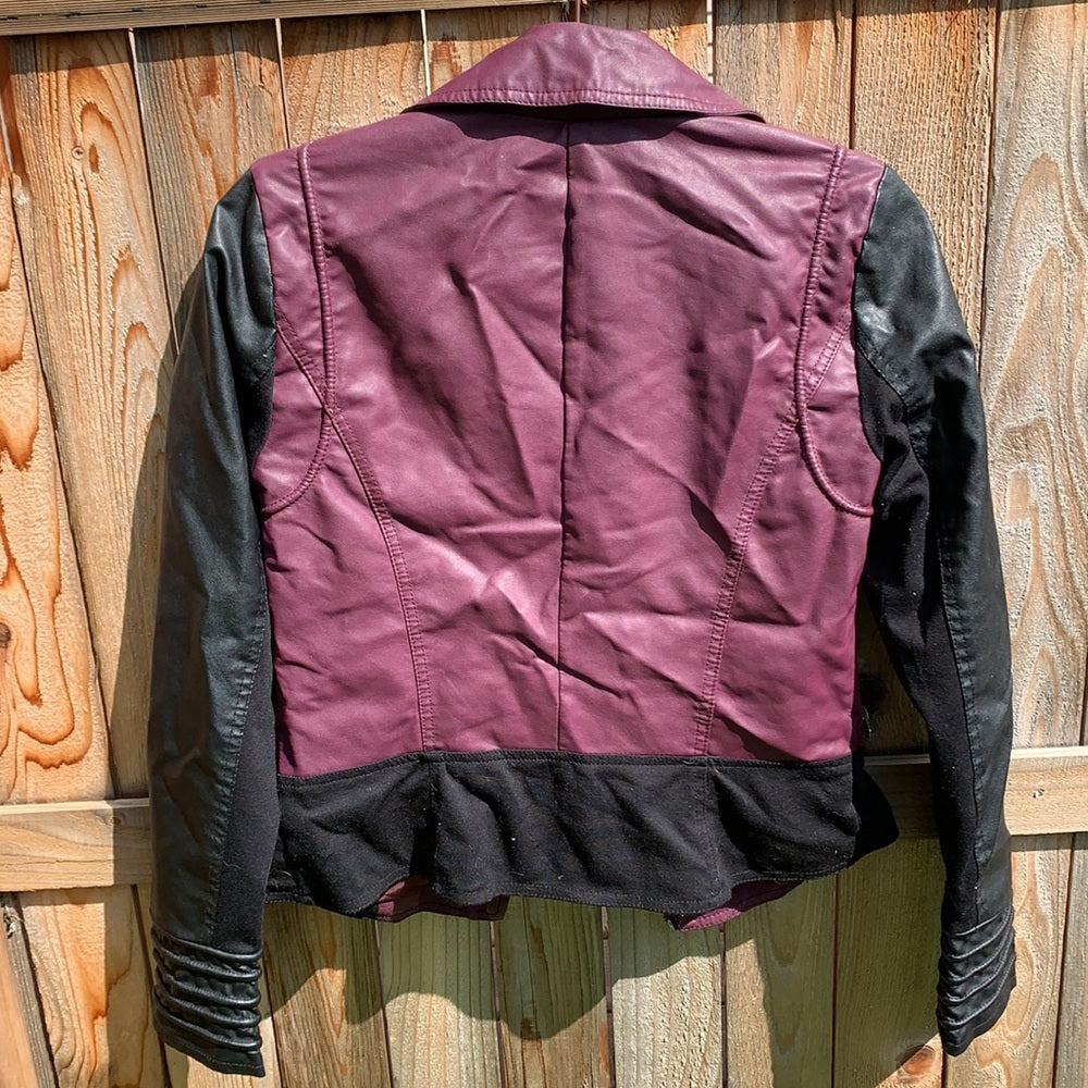 Faux Leather Maroon Bomber Jacket sz M