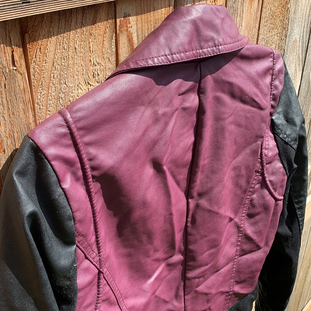 Faux Leather Maroon Bomber Jacket sz M