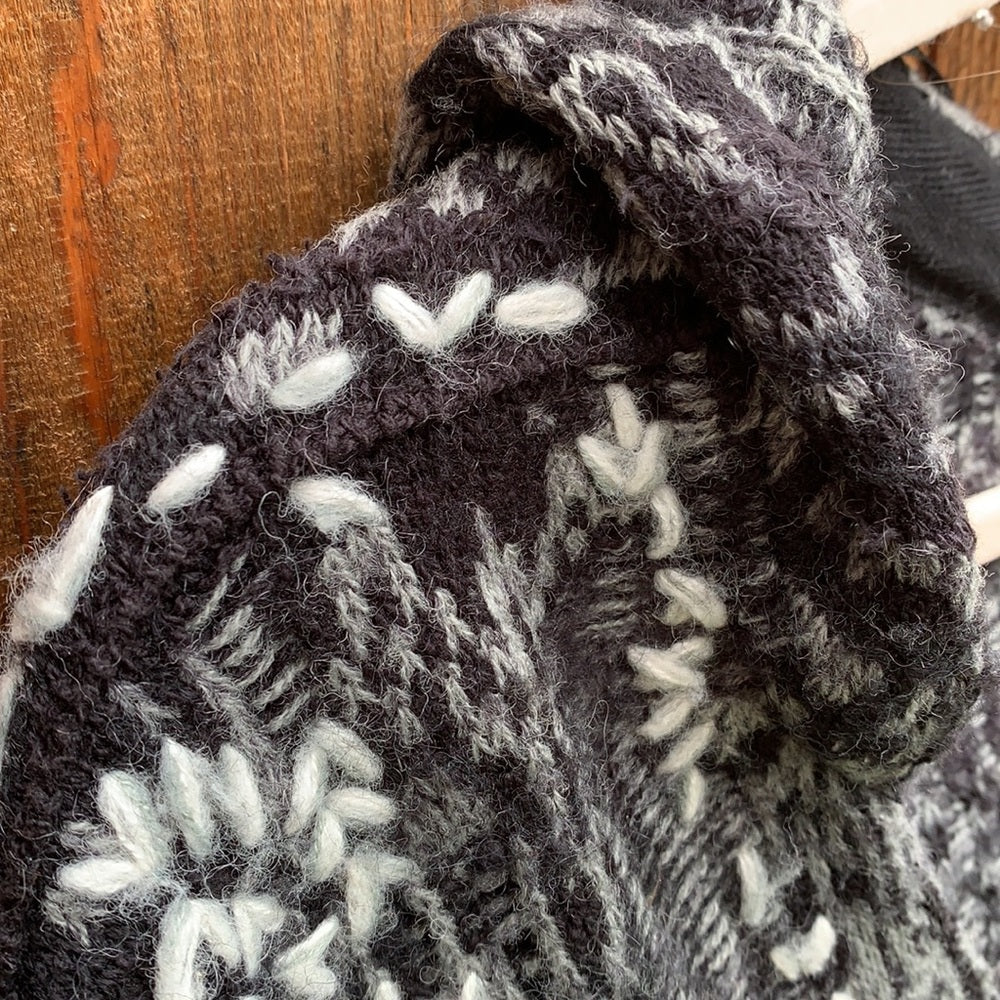 Free People Cozy Knit Pattern Scoop neck Sweater w/ hood sz small black and grey