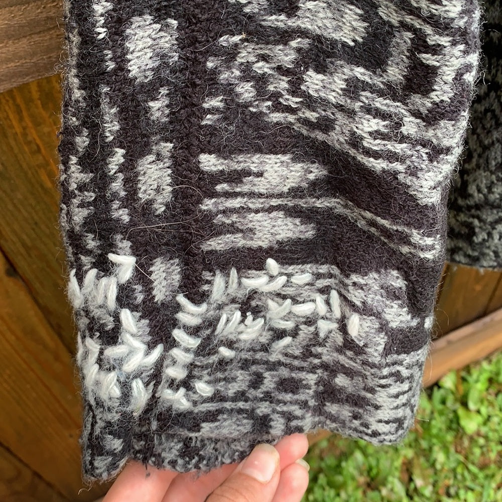 Free People Cozy Knit Pattern Scoop neck Sweater w/ hood sz small black and grey