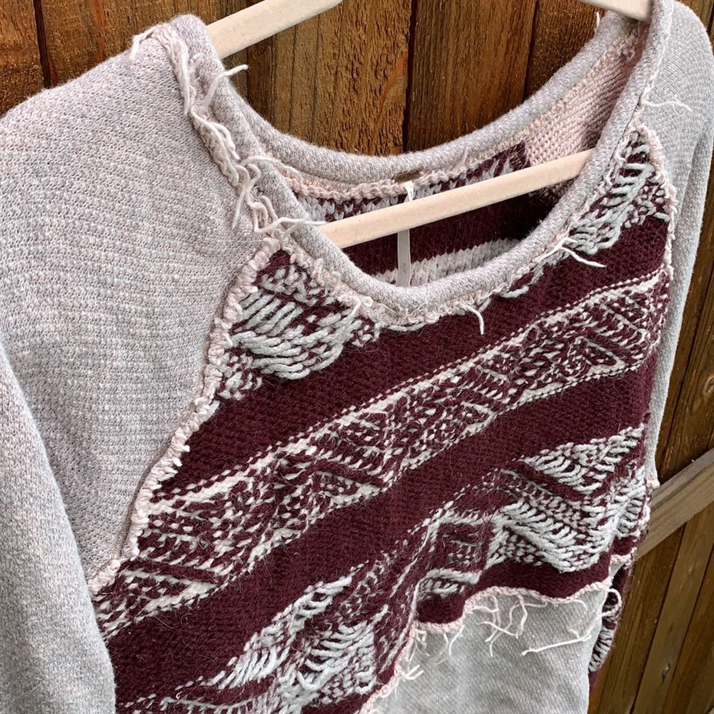 Free People Beautiful Thick Knit maroon and grey Sweater S