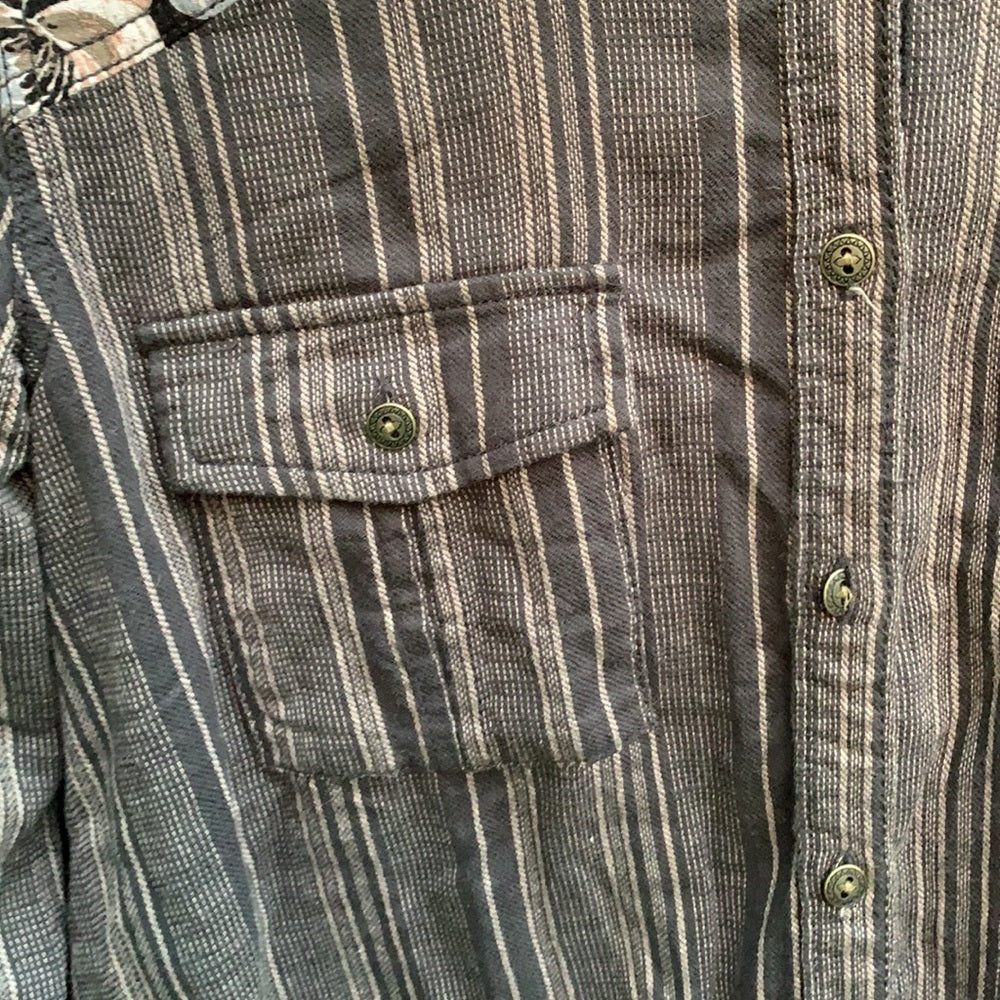 Free People Striped Floral Button Blouse sz XS long sleeve 100 cotton