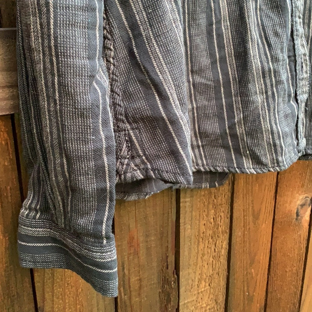 Free People Striped Floral Button Blouse sz XS long sleeve 100 cotton