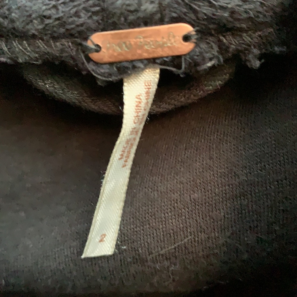 Free People Black vegan Leather denim Jacket with Shawl worn two ways sz2