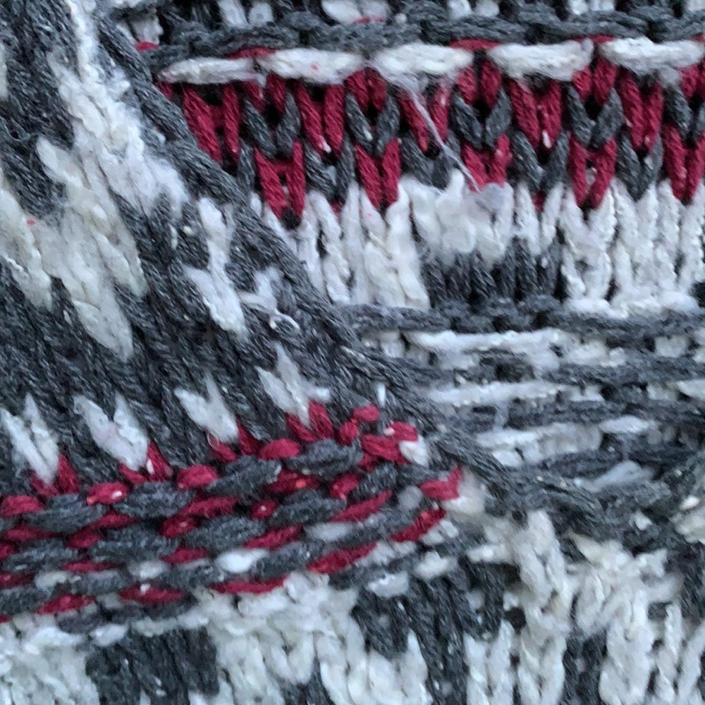 Free People Knit Loose V-neck Sweater sz S grey white and red with hood