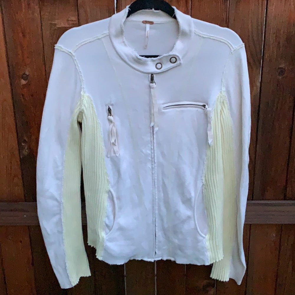 Free People  Zip up Jacket szM white and yellow asymmetric