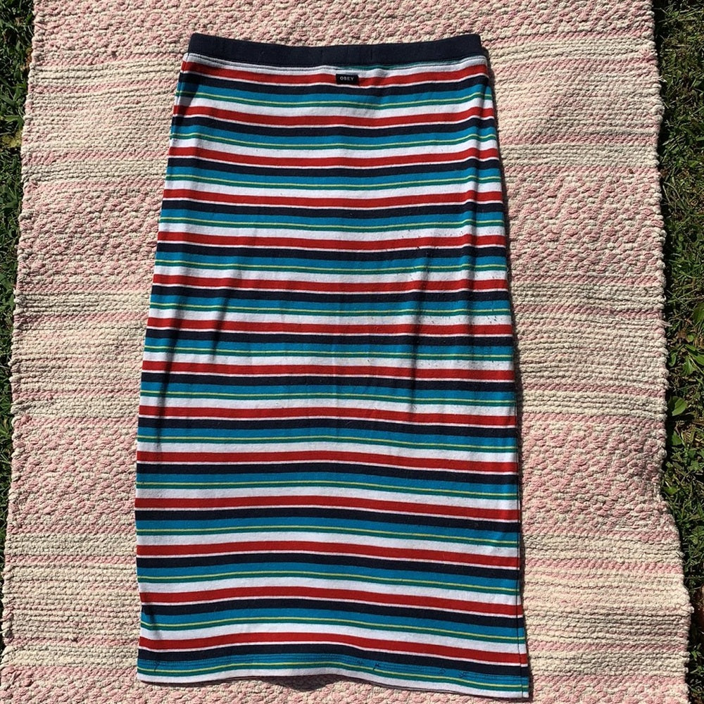Obey worldwide colorful stripes skirt sz M