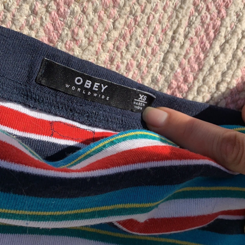 Obey worldwide colorful stripes skirt sz M