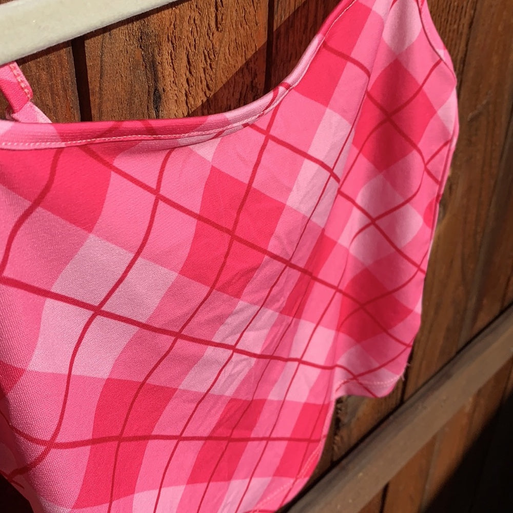 Club EXX dolls kill Plaid Neon Pink Tank XS