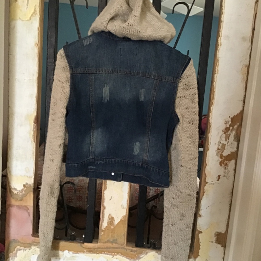 Jean crop Ci Sono Jacket sweater sleeves removable hood size S