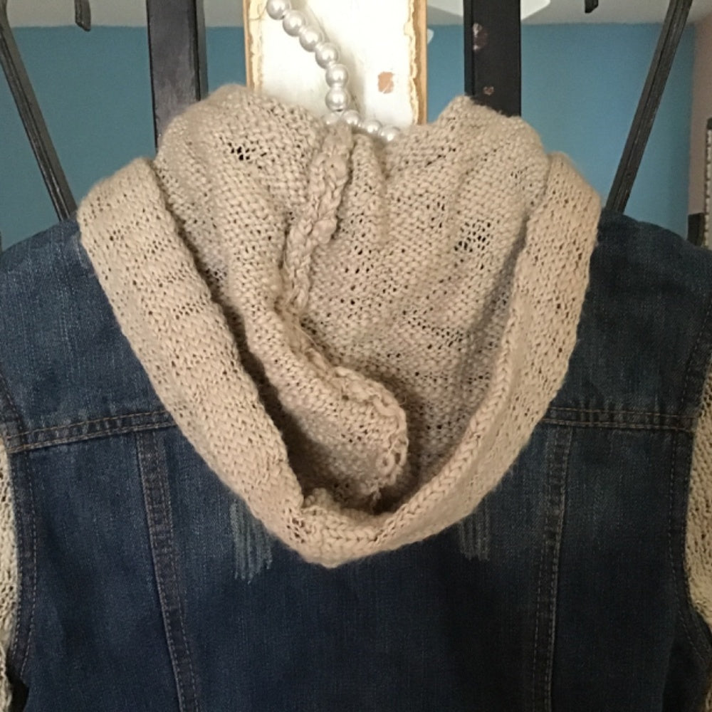 Jean crop Ci Sono Jacket sweater sleeves removable hood size S