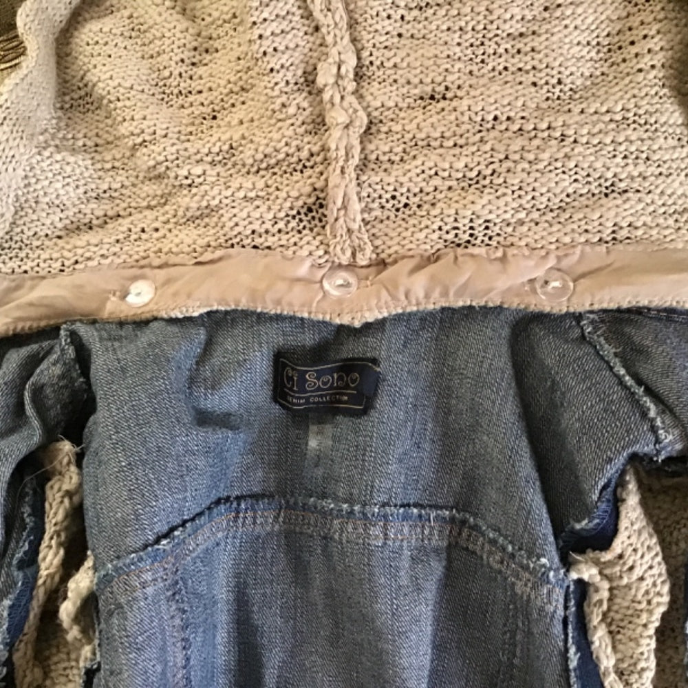 Jean crop Ci Sono Jacket sweater sleeves removable hood size S