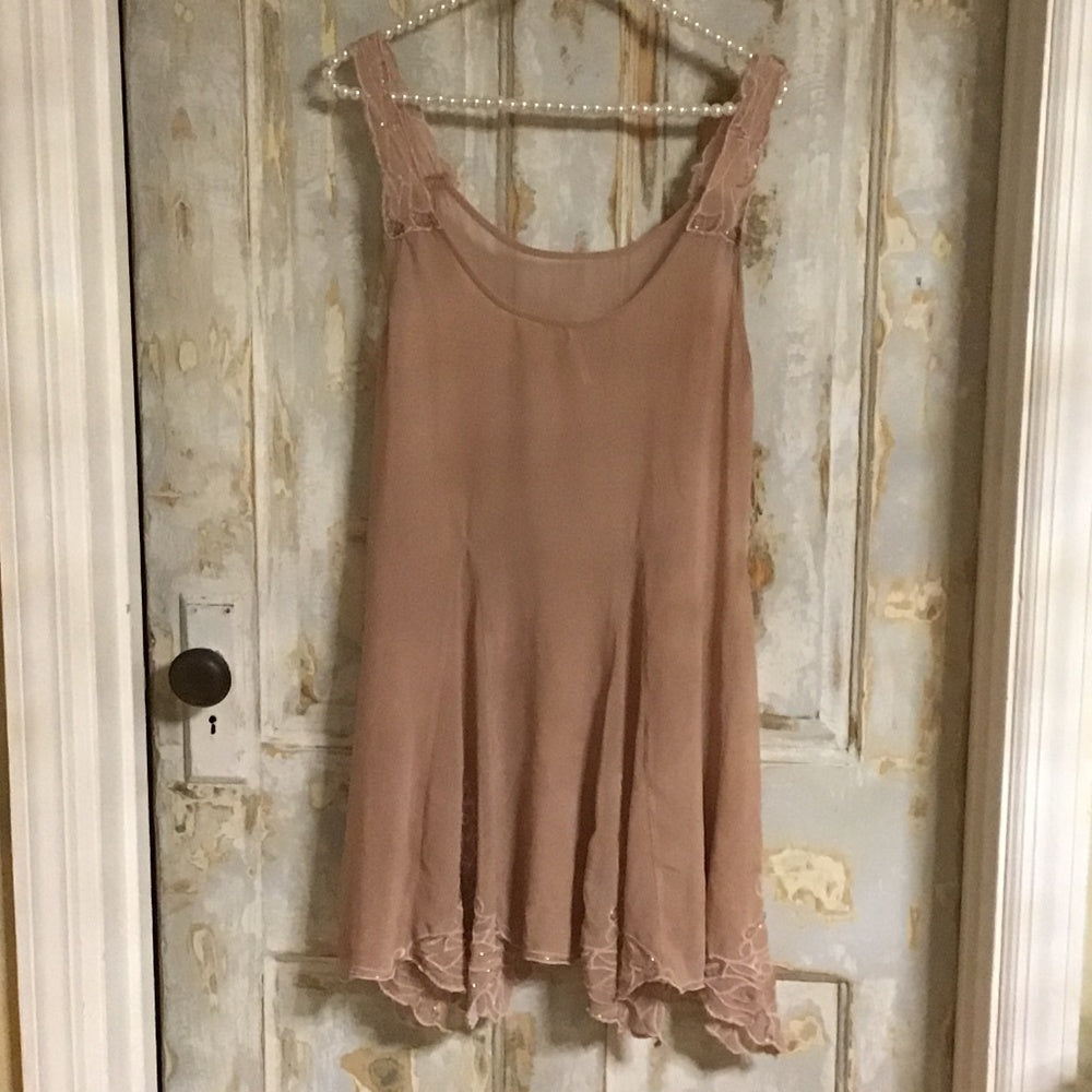 Free People Holiday Cover Slip Dress Blush Pink With Glass Beading