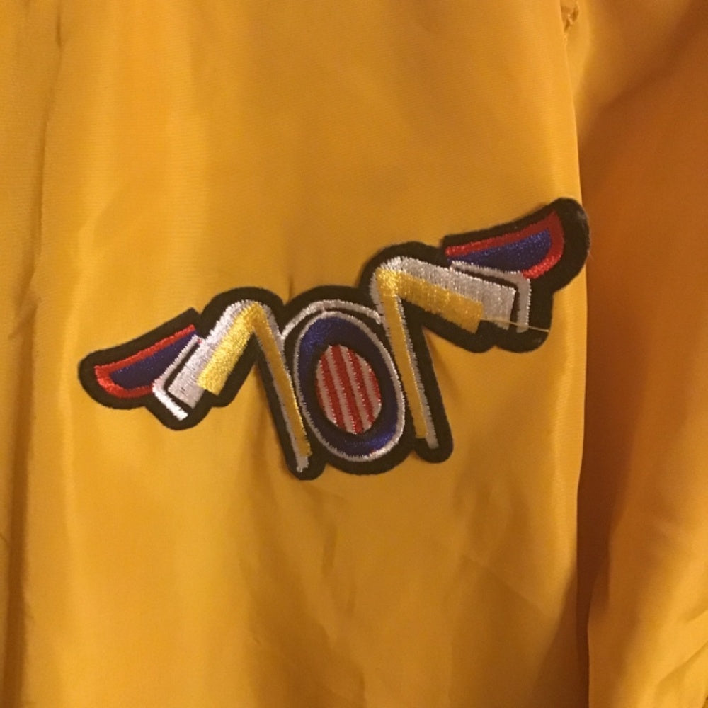Vintage Glitz Gold Windbreaker With Patches & Pockets sleeve pocket