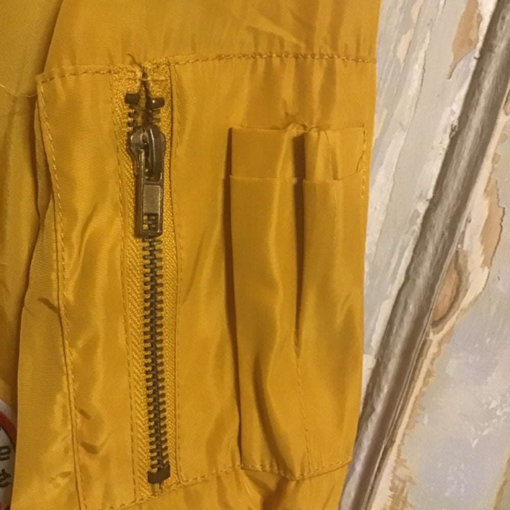 Vintage Glitz Gold Windbreaker With Patches & Pockets sleeve pocket