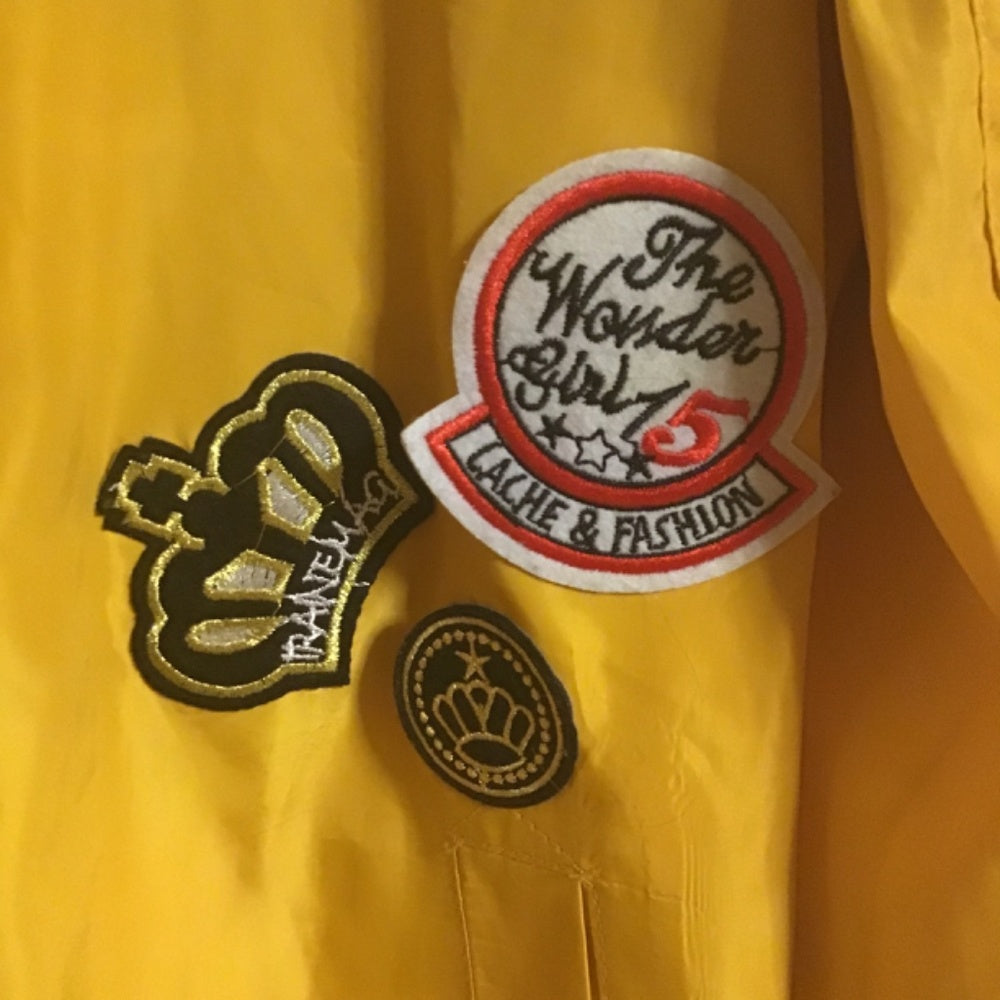 Vintage Glitz Gold Windbreaker With Patches & Pockets sleeve pocket