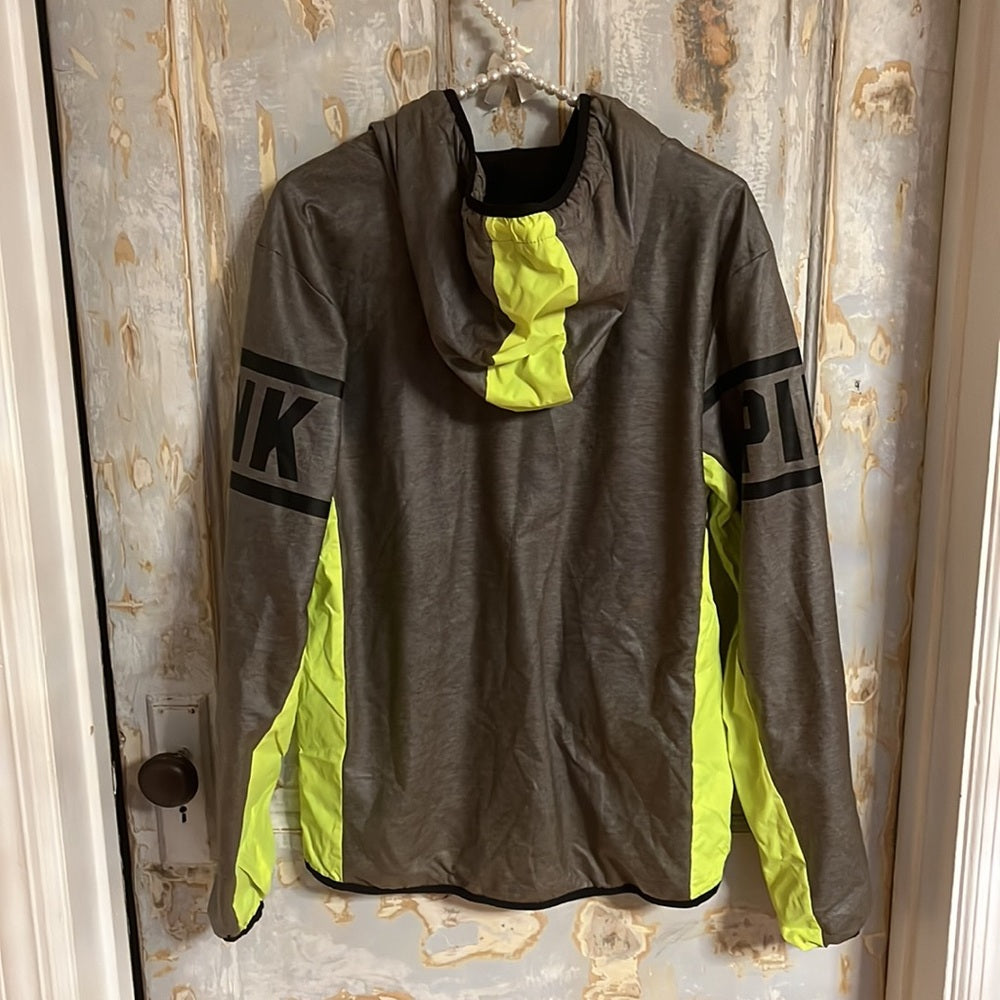 PINK Victoria’s Secret Gray Neon Yellow Accent Running Jacket size XS