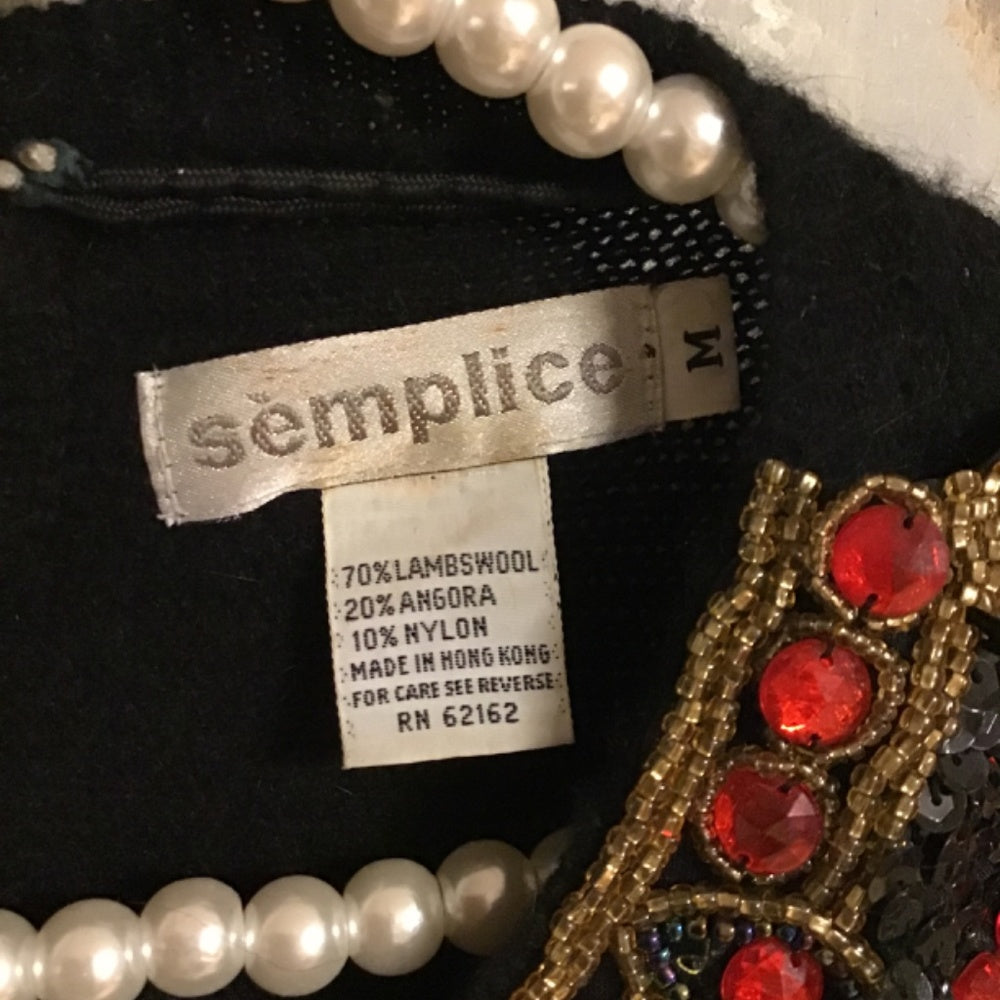 Vintage glass ruby beaded neck collar with gems Sz M lambwool angora hong kong