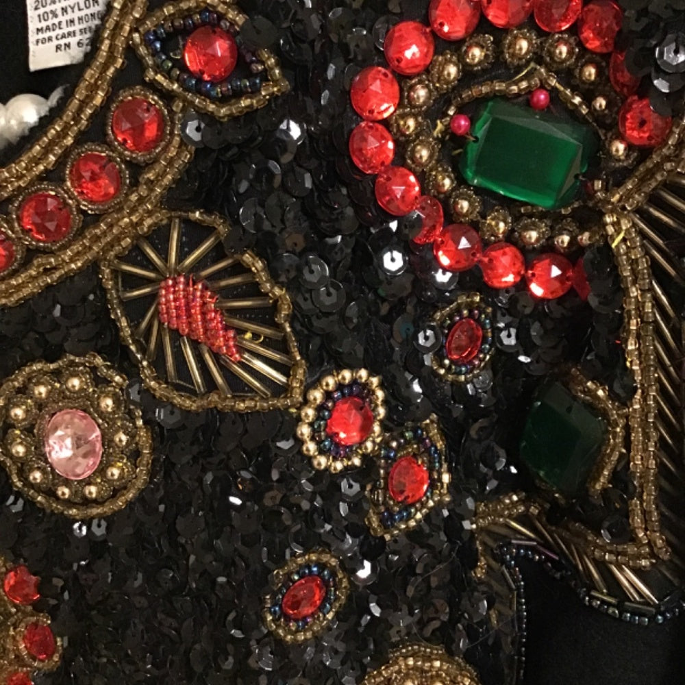 Vintage glass ruby beaded neck collar with gems Sz M lambwool angora hong kong