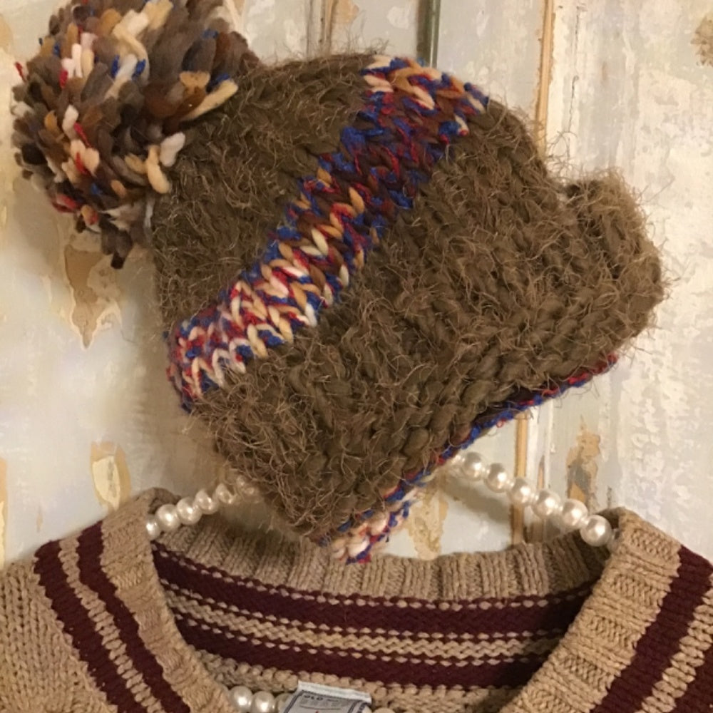 Old Navy FREE HAT ! brown V neck sweater Sz L cotton and wool