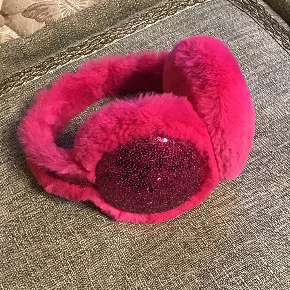 Pink Earmuffs fuzzy with sequins one size