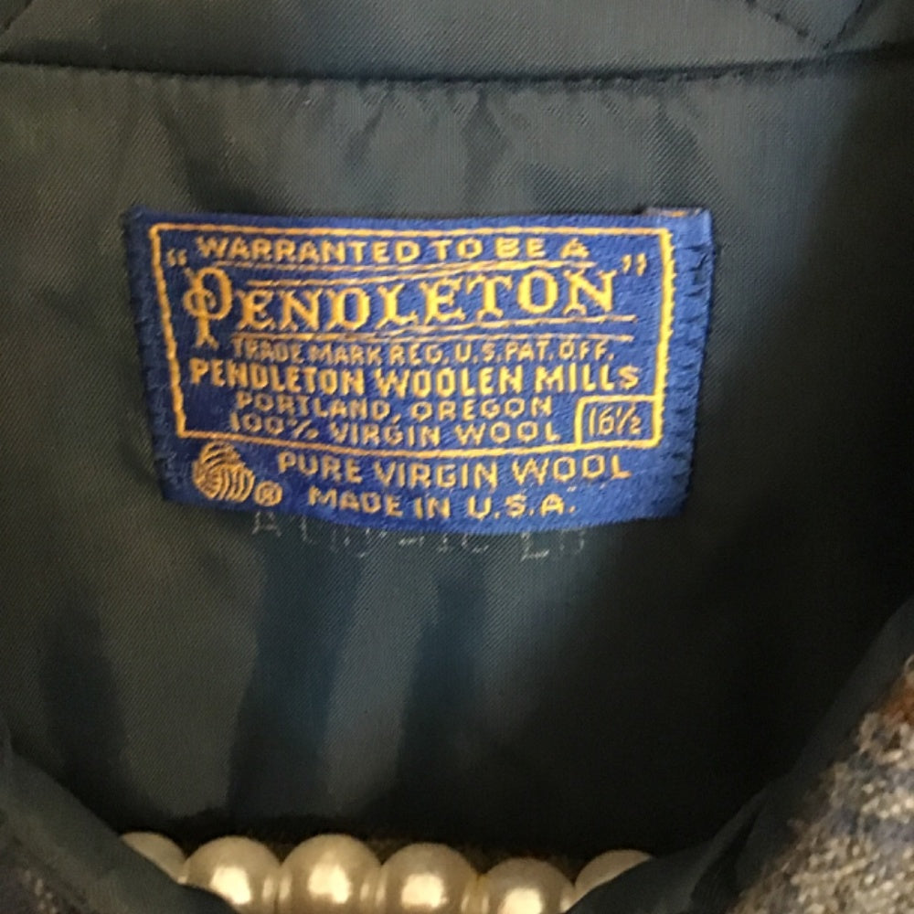 Penoleton VINTAGE blue and brown button up Sz 16 1/2