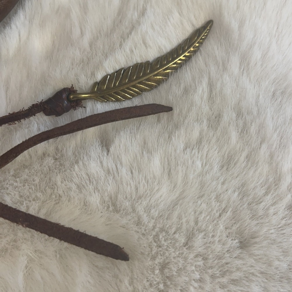 Lucky Brand Rare shoulder cow hide bag w/ Gold feather